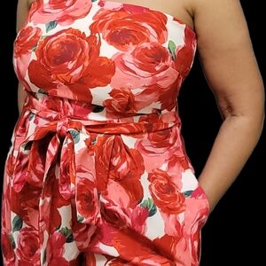New York & Company Red Floral Jumpsuit